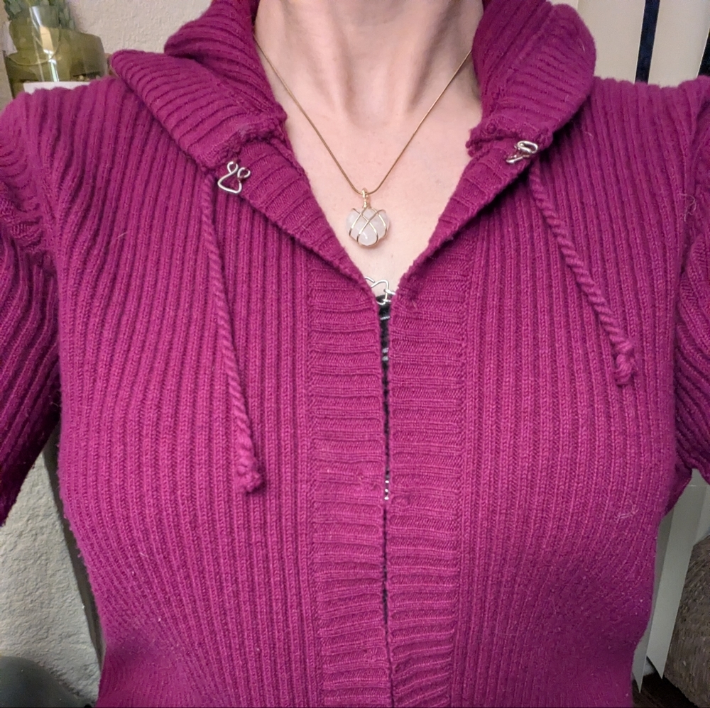 Free People Vintage Hooded Cardigan Sweater Ribbed Knit Jumper Coat Women's M